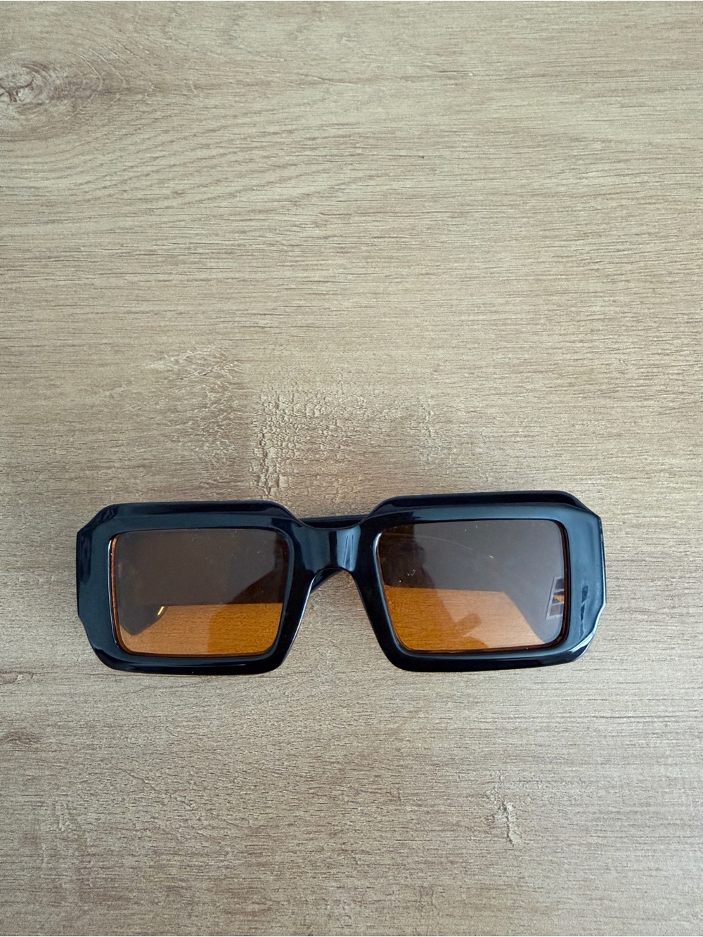 Black Frame Rectangle Sunglasses with Amber Lenses